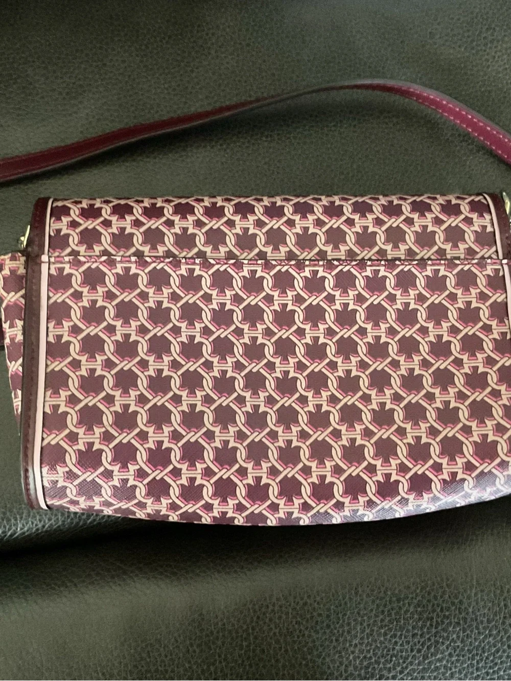 kate spade Burgundy Patterned Crossbody with Chain and Leather Strap
